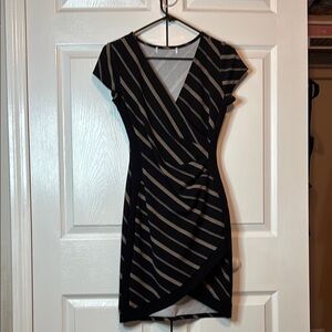 Black and Beige Striped Mini Dress